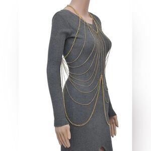 NIB Austrian Crystal Layered Design Body Chain 23 Inches in Goldtone